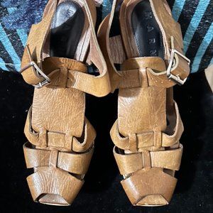 Marni Platform Heels - Vintage Camel Color Leather. USA Size 6